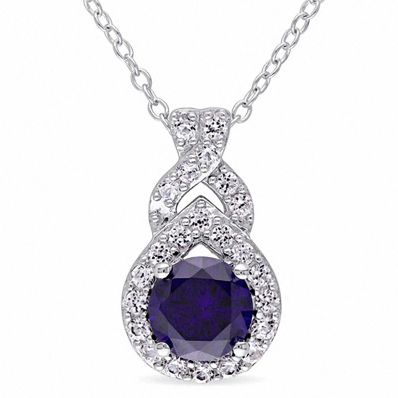 6.5mm Blue and White Lab-Created Sapphire frame twist Pendant in Sterling Silver|Peoples Jewellers