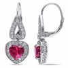 Thumbnail Image 0 of 7.0mm Heart-Shaped Lab-Created Ruby and White Lab-Created Sapphire Frame Drop Earrings in Sterling Silver
