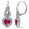Thumbnail Image 1 of 7.0mm Heart-Shaped Lab-Created Ruby and White Lab-Created Sapphire Frame Drop Earrings in Sterling Silver