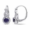 Thumbnail Image 1 of 5.0mm Blue and White Lab-Created Sapphire Frame Twist Drop Earrings in Sterling Silver