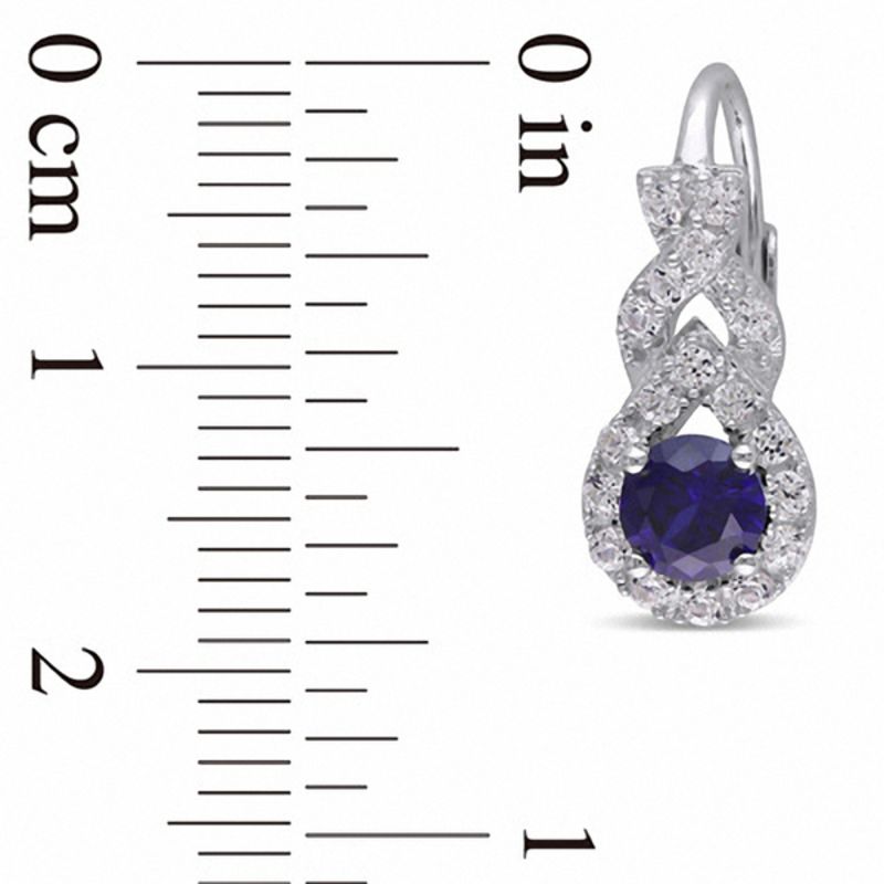 Main Image 3 of 5.0mm Blue and White Lab-Created Sapphire Frame Twist Drop Earrings in Sterling Silver