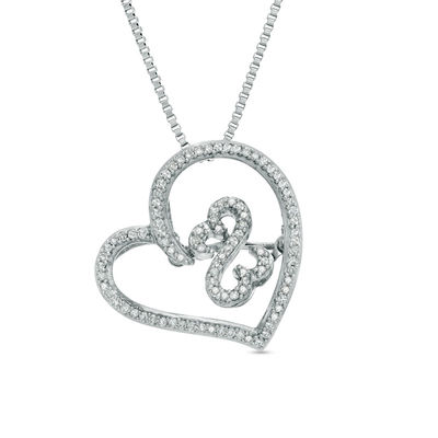 【VINTAGE HOLLYWOOD】Muse Heart Necklace_VH2536NE005M Open Hearts by Jane Seymour™ 0.15 CT. T.W. Diamond Tilted