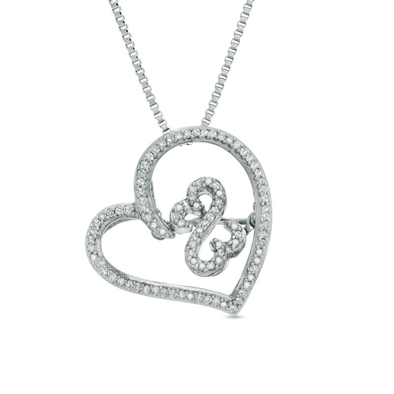 Open Hearts by Jane Seymour™ 0.15 CT. T.W. Diamond Tilted Heart Pendant in Sterling Silver