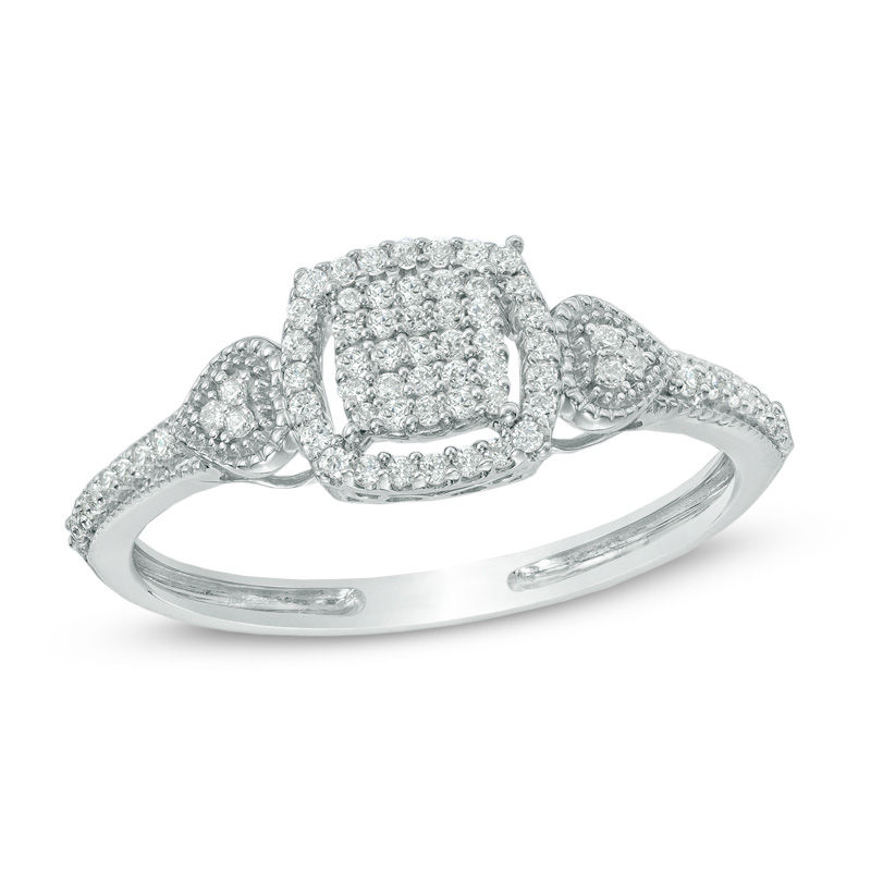0.20 CT. T.W. Cushion Multi-Diamond Hearts Promise Ring in 10K White Gold