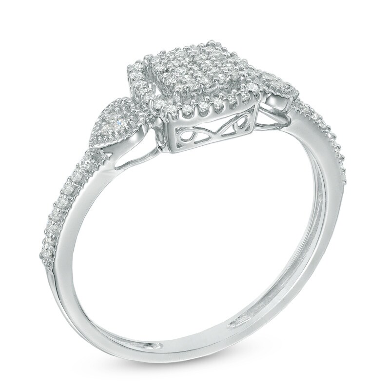 0.20 CT. T.W. Cushion Multi-Diamond Hearts Promise Ring in 10K White Gold