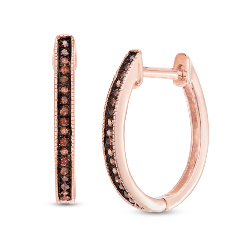 Main Image 1 of 0.09 CT. T.W. Cognac Diamond Hoop Earrings in 10K Rose Gold