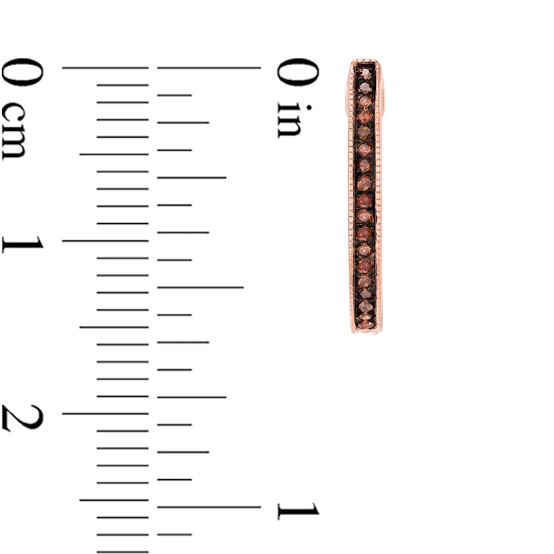 Main Image 2 of 0.09 CT. T.W. Cognac Diamond Hoop Earrings in 10K Rose Gold