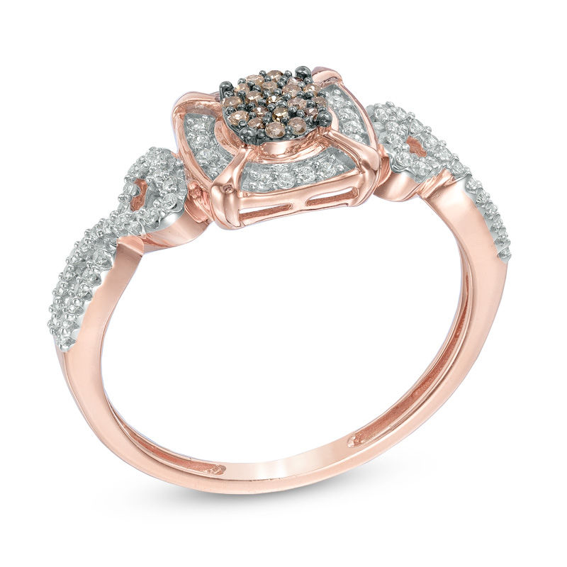 0.20 CT. T.W. Composite Champagne and White Diamond Frame Promise Ring 10K Rose Gold