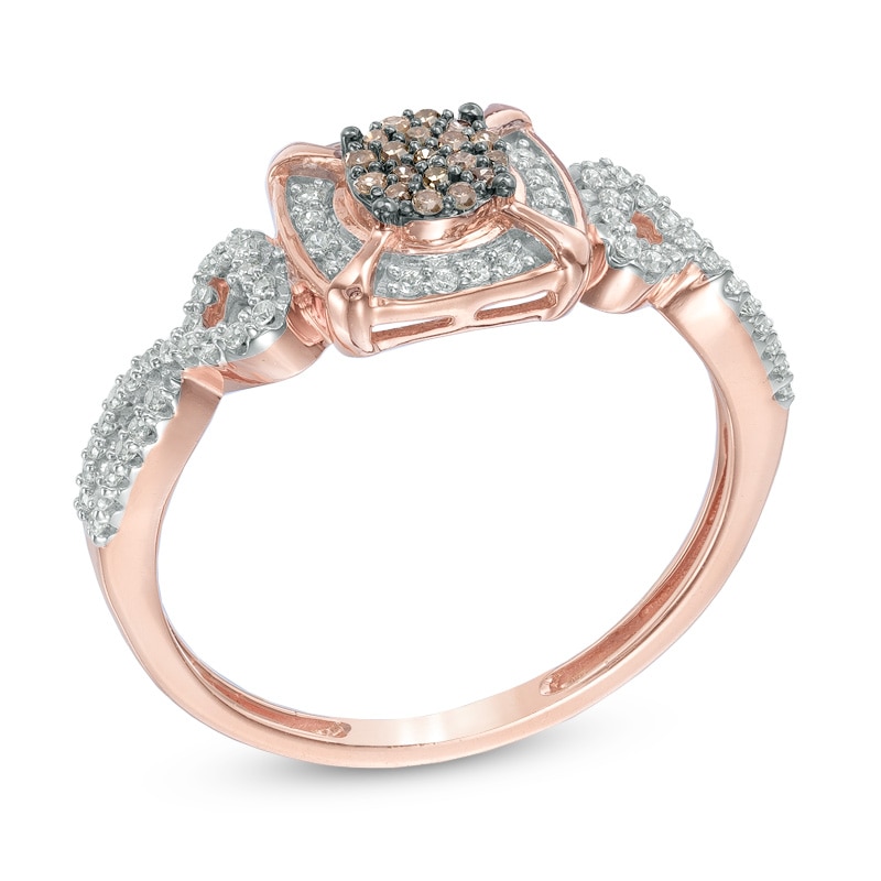 Main Image 2 of 0.20 CT. T.W. Composite Champagne and White Diamond Frame Promise Ring in 10K Rose Gold