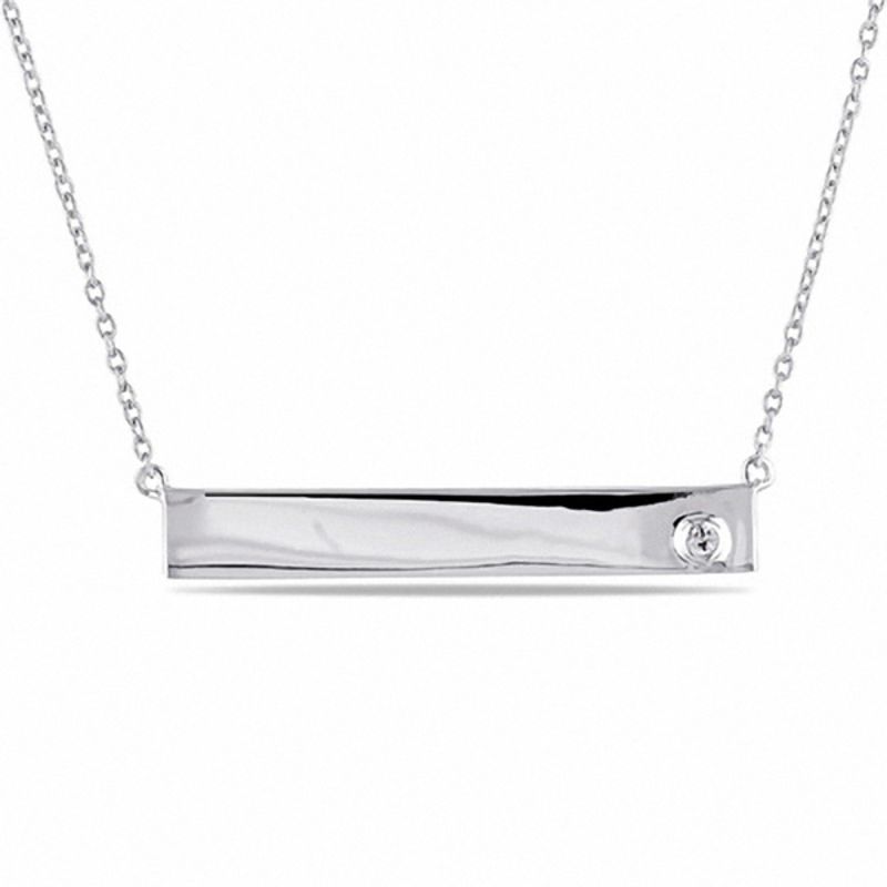 White Sapphire Bar Necklace in Sterling Silver - 17"|Peoples Jewellers