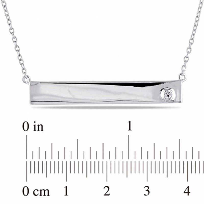 White Sapphire Bar Necklace in Sterling Silver - 17"