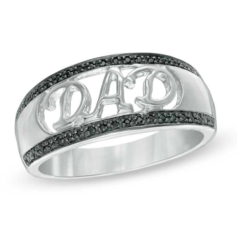 Main Image 1 of Men's 0.09 CT. T.W. Black Diamond "DAD" Ring in Sterling Silver