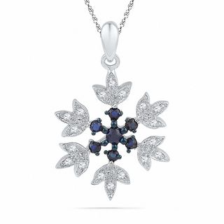 Lab-Created Blue Sapphire and Diamond Accent Snowflake Pendant in Sterling Silver