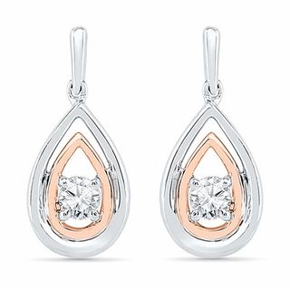 4.5mm Lab-Created White Sapphire Double Drop Earrings in Sterling Silver and 10K Rose Gold