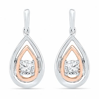 4.5mm Lab-Created White Sapphire Double Drop Earrings in Sterling Silver and 10K Rose Gold