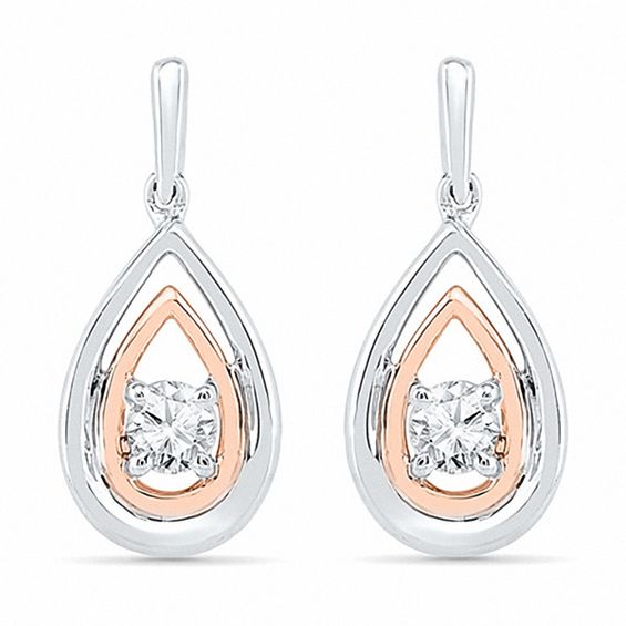 4.5mm Lab-Created White Sapphire Double Drop Earrings in Sterling Silver and 10K Rose Gold