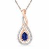 Thumbnail Image 0 of Pear-Shaped Lab-Created Blue Sapphire and Diamond Accent Intertwined Pendant in 10K Rose Gold