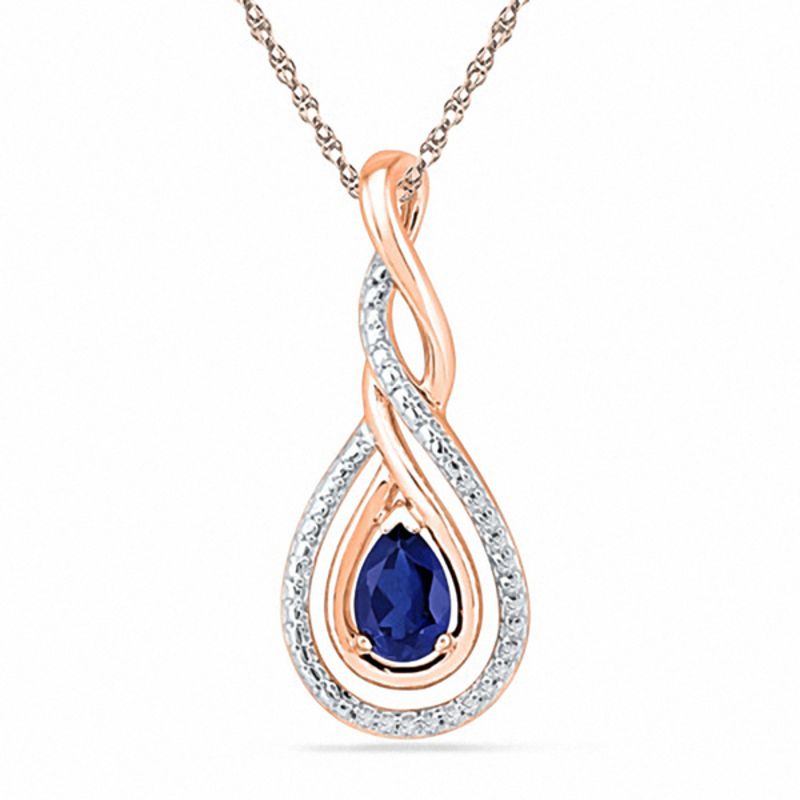 Pear-Shaped Lab-Created Blue Sapphire and Diamond Accent Intertwined Pendant in 10K Rose Gold