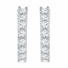Lab-Created White Sapphire Hoop Earrings in 10K White Gold