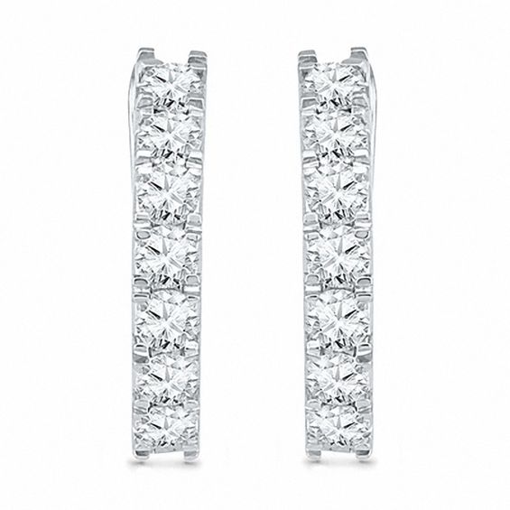 Lab-Created White Sapphire Hoop Earrings in 10K White Gold