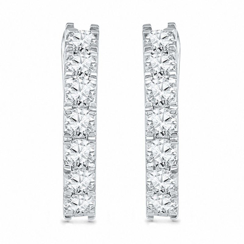 Lab-Created White Sapphire Hoop Earrings in 10K White Gold|Peoples Jewellers