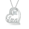 Thumbnail Image 0 of 4.5mm Lab-Created White Sapphire and Diamond Accent "Love" Heart Pendant in Sterling Silver