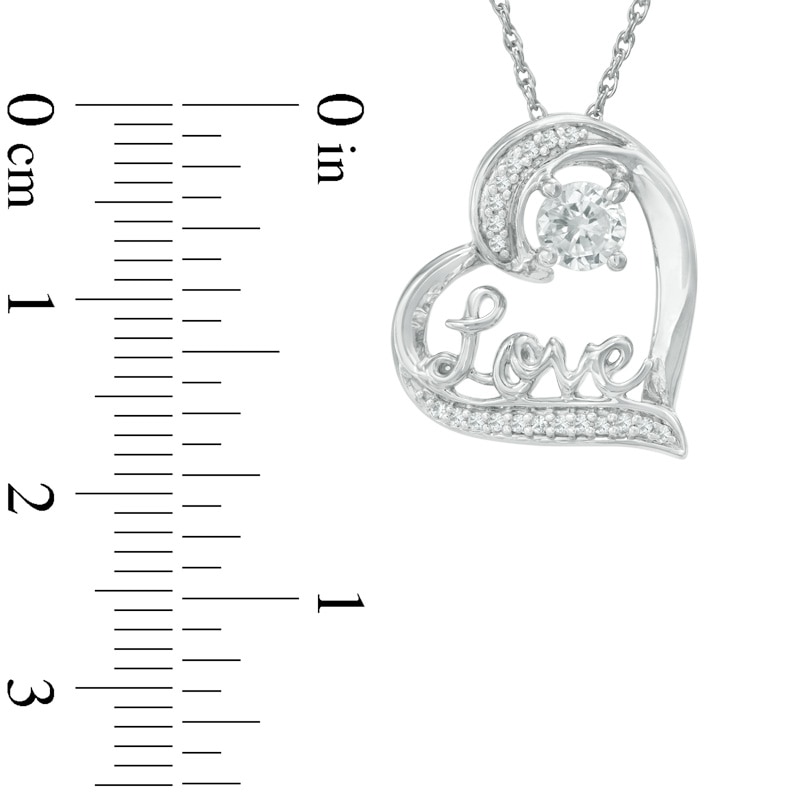 4.5mm Lab-Created White Sapphire and Diamond Accent "Love" Heart Pendant in Sterling Silver