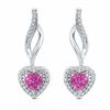 Thumbnail Image 1 of 4.0mm Heart-Shaped Lab-Created Pink Sapphire and 0.15 CT. T.W. Diamond Drop Earrings in Sterling Silver