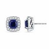 Thumbnail Image 0 of 6.5mm Cushion-Cut Lab-Created Blue and White Sapphire Frame Stud Earrings in Sterling Silver
