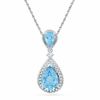 Thumbnail Image 1 of Pear-Shaped Blue Topaz, Lab-Created White Sapphire and Diamond Accent Pendant in Sterling Silver