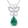 Pear-Shaped Lab-Created Emerald and Diamond Accent Butterfly Drop Pendant in Sterling Silver