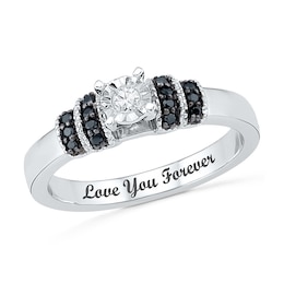 0.11 CT. T.W. Black and White Diamond Promise Ring in Sterling Silver (16 Characters)