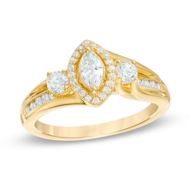 0.70 CT. T.W. Marquise Diamond Past Present Future® Frame Engagement Ring in 14K Gold