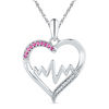 Thumbnail Image 1 of Lab-Created Pink Sapphire and Diamond Accent Heartbeat Heart Pendant in Sterling Silver