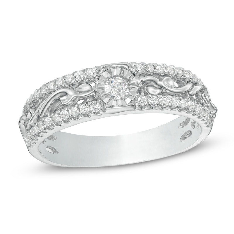 Main Image 1 of 0.30 CT. T.W. Diamond Scroll Engagement Ring in 10K White Gold
