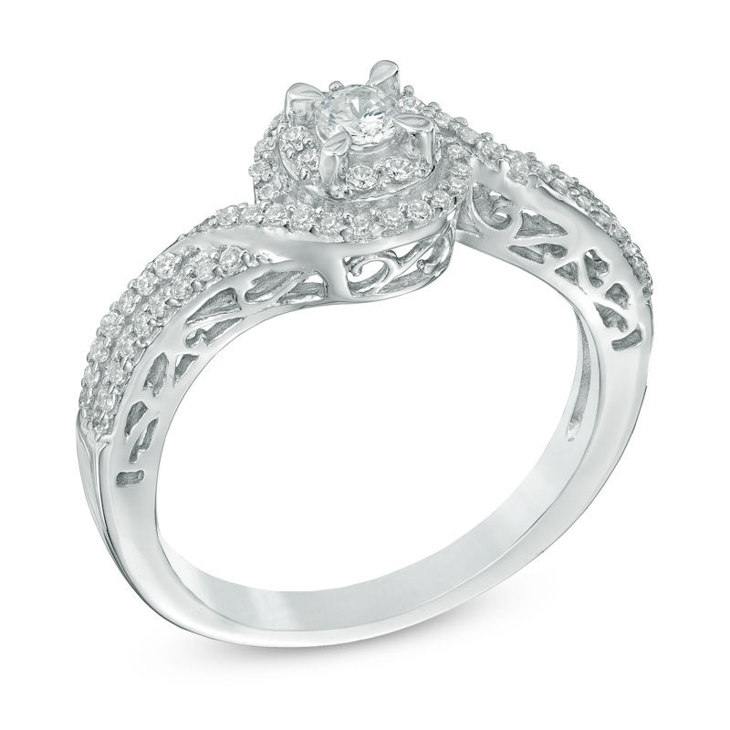 0.30 CT. T.W. Diamond Swirl Frame Engagement Ring 10K White Gold