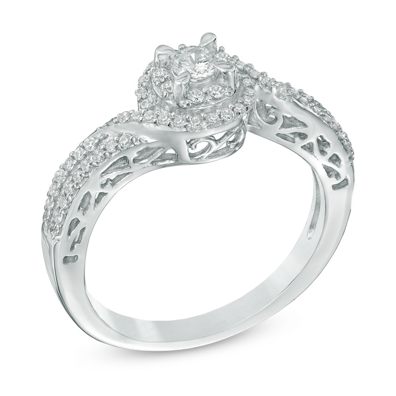 0.30 CT. T.W. Diamond Swirl Frame Engagement Ring in 10K White Gold