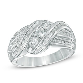 0.70 CT. T.W. Diamond Three Stone Slant Ring in 10K White Gold
