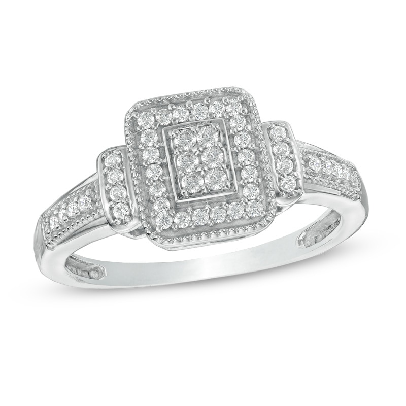0.23 CT. T.W. Composite Diamond Rectangular Frame Ring in 10K White Gold|Peoples Jewellers