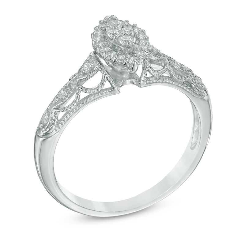 0.18 CT. T.W. Marquise Composite Diamond Frame Promise Ring in 10K White Gold