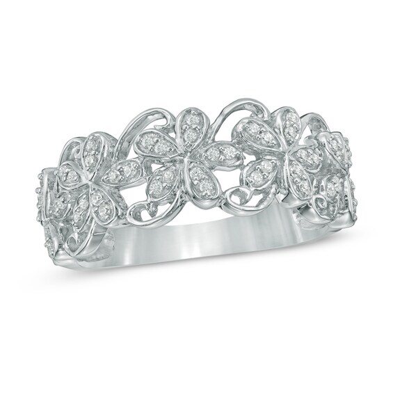 0.18 CT. T.W. Diamond Flower Scroll Ring in Sterling Silver