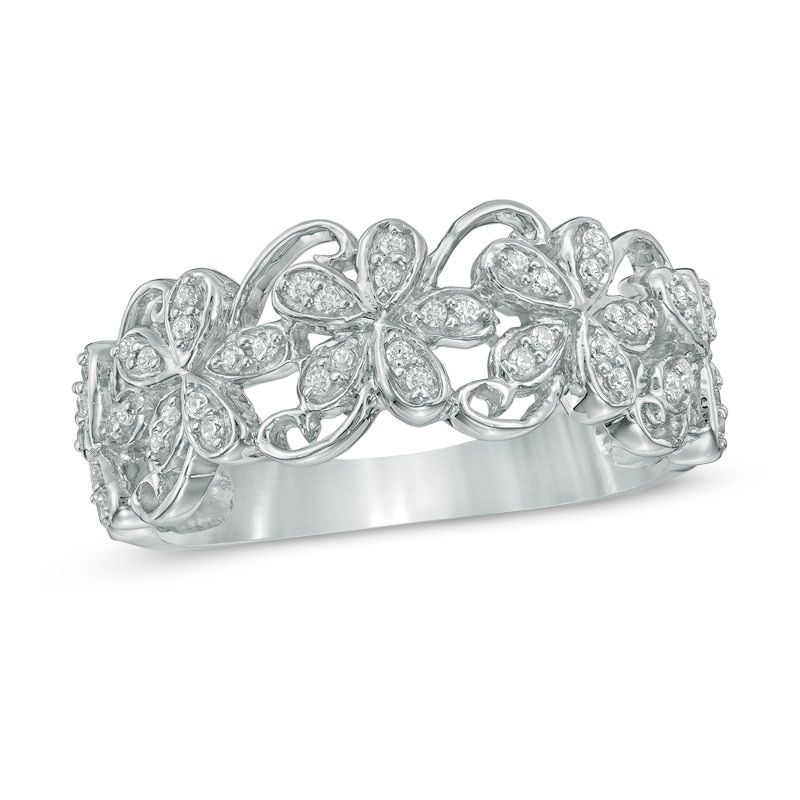 0.18 CT. T.W. Diamond Flower Scroll Ring in Sterling Silver|Peoples Jewellers