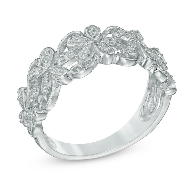 0.18 CT. T.W. Diamond Flower Scroll Ring in Sterling Silver