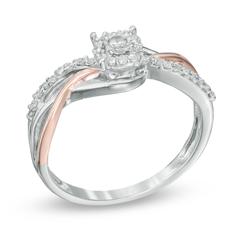 Main Image 2 of 0.18 CT. T.W. Diamond Frame Promise Ring in Sterling Silver and 10K Rose Gold