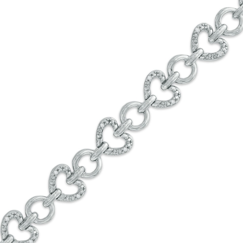 0.11 CT. T.W. Diamond Heart Link Bracelet in Sterling Silver - 7.25"|Peoples Jewellers