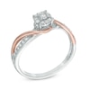 Thumbnail Image 1 of 0.15 CT. T.W. Diamond Swirl Promise Ring in Sterling Silver and 10K Rose Gold