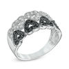0.45 CT. T.W. Enhanced Black and White Diamond Mirrored Hearts Double Row Ring in Sterling Silver