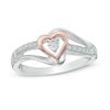 Thumbnail Image 0 of Diamond Accent Heart Ring in Sterling Silver and 10K Rose Gold