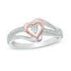 Diamond Accent Heart Ring in Sterling Silver and 10K Rose Gold