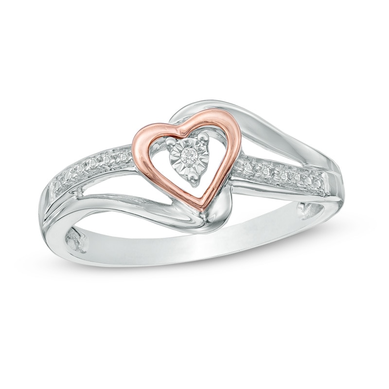 Diamond Accent Heart Ring in Sterling Silver and 10K Rose Gold